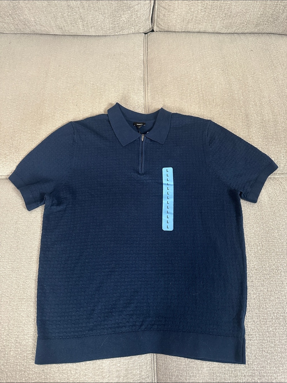Express Men's Navy Short-Sleeve Zip Polo